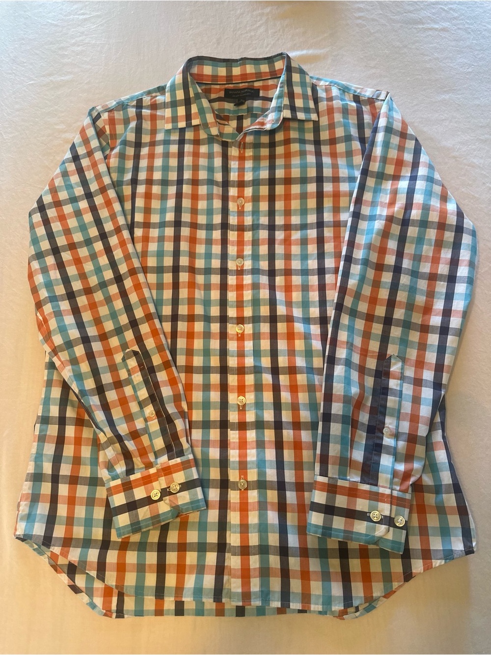 Banana Republic Men's Multi-Check Shirt in Orange, Blue & White